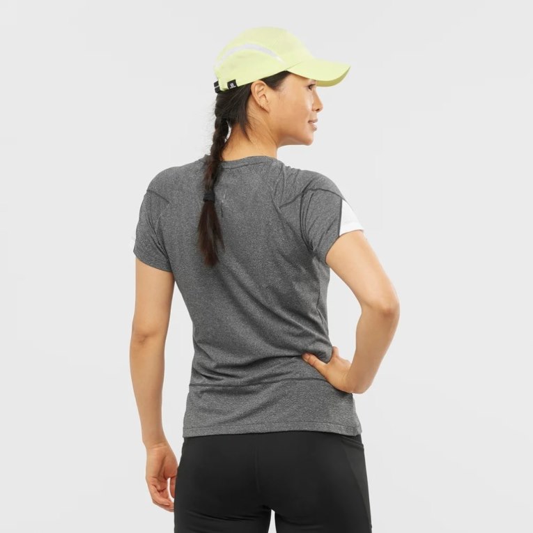 Dark Grey Salomon Cross Run Graphic Short Sleeve Women's T-Shirts | PH 17493U